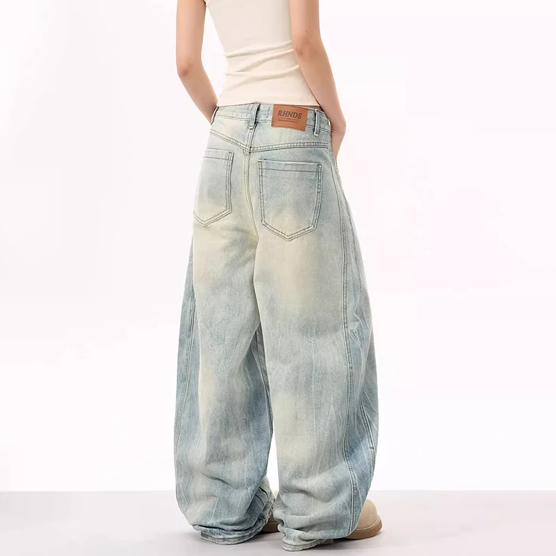 WTHT Vintage Men's Gradient Do Old Deconstruction Design Denim Pants Fashion High-waisted Wide Leg Jeans Male 2025 Summer 2A0873