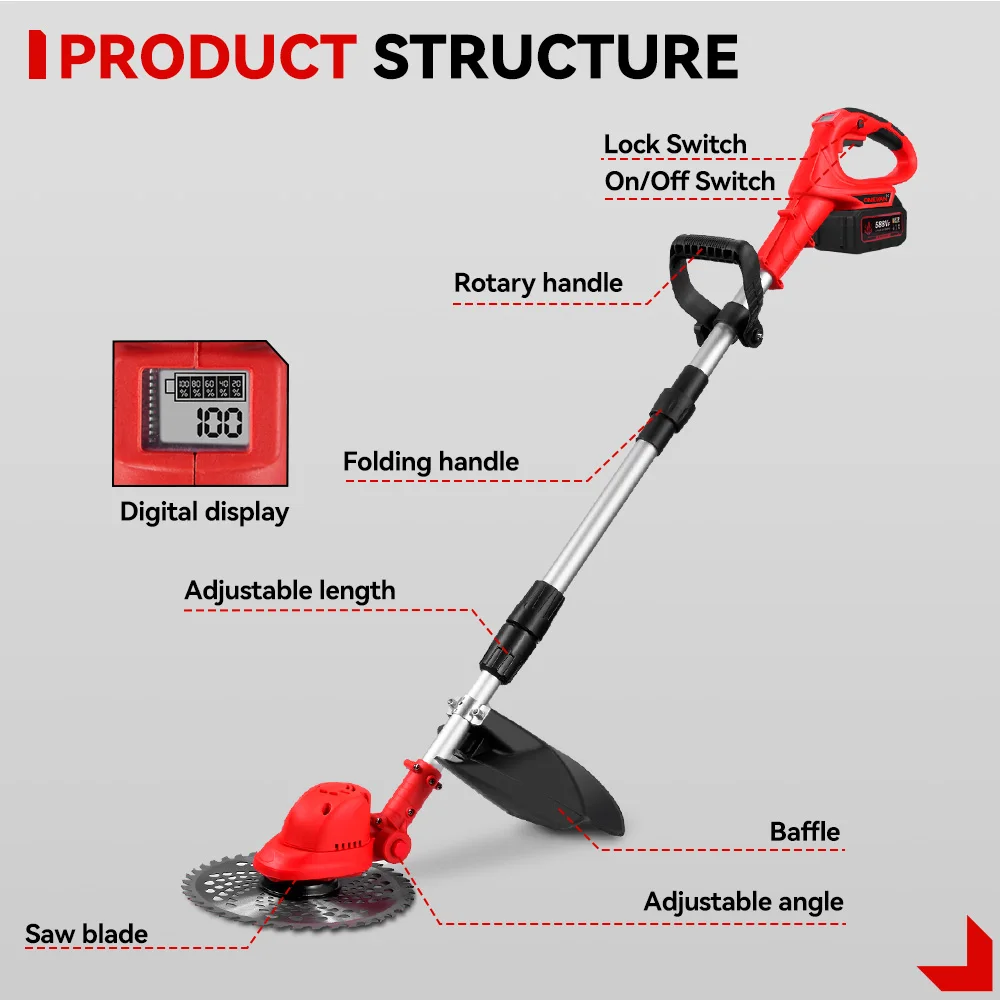 10Inch 4000W Brushless Electric Lawn Mower 36000RPM Cordless Grass Trimmer Length Adjustable Garden Tools For 21V 18V Battery