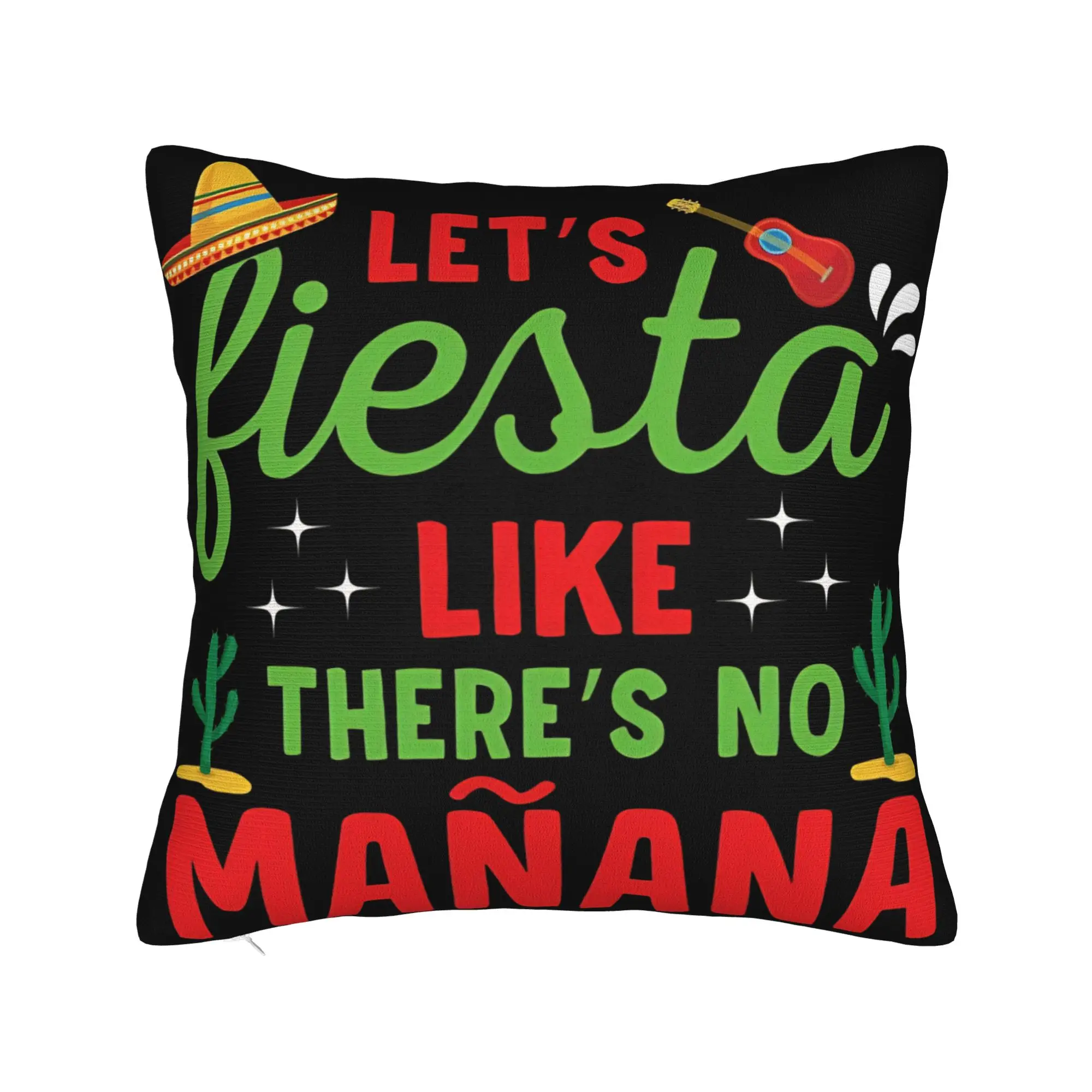 Decorative Pillow Covers Let's Fiesta Cinco De Mayo  Merch Living Room  Pillow Case Cover Zipper Multi Size