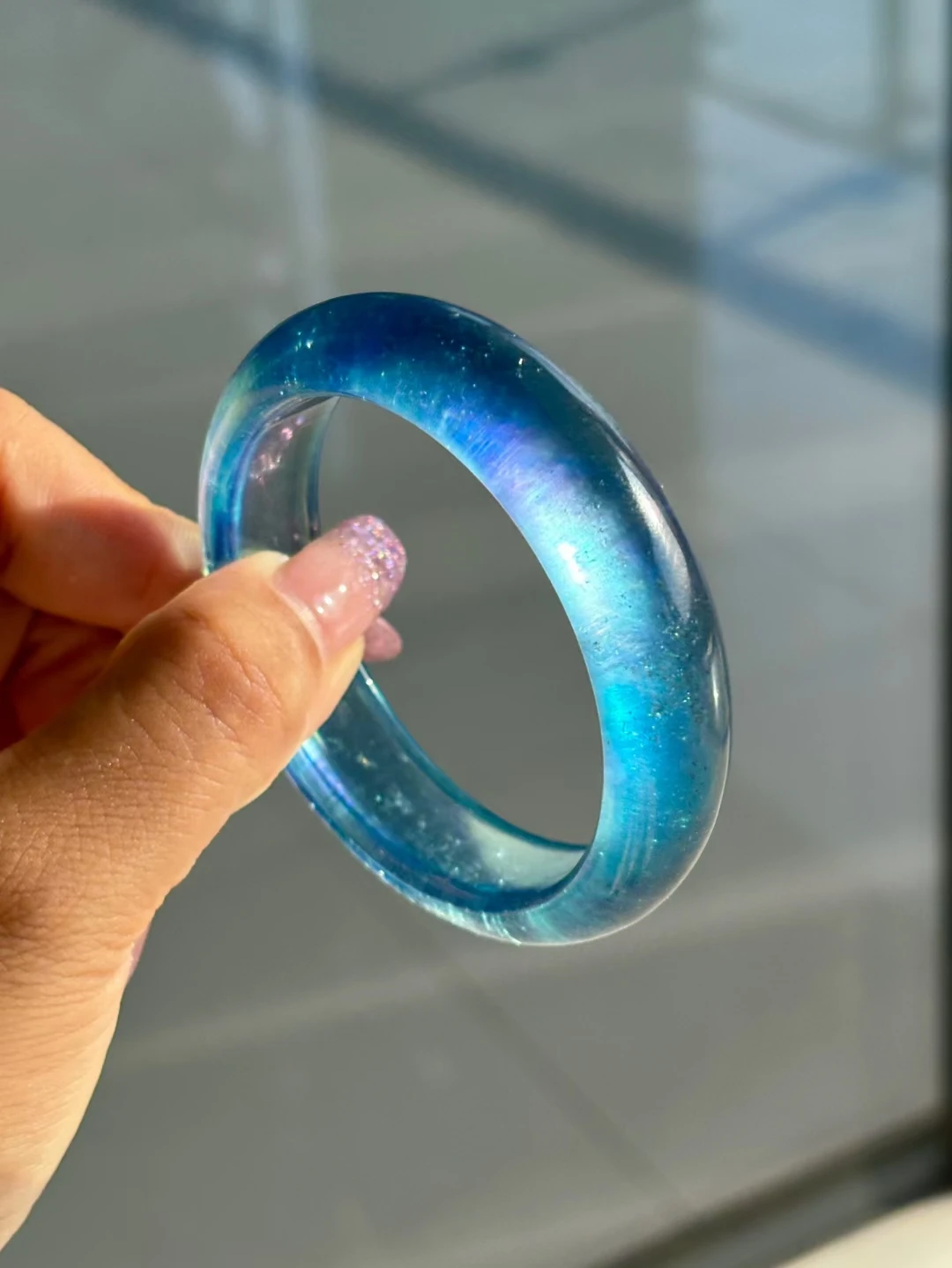 Natural Blue Aquamarine Clear Round Crystal Bangle 56.9mm Women 15.6mm*8mm Love Aquamarine Jewelry Luxury Fashion AAAAAAA