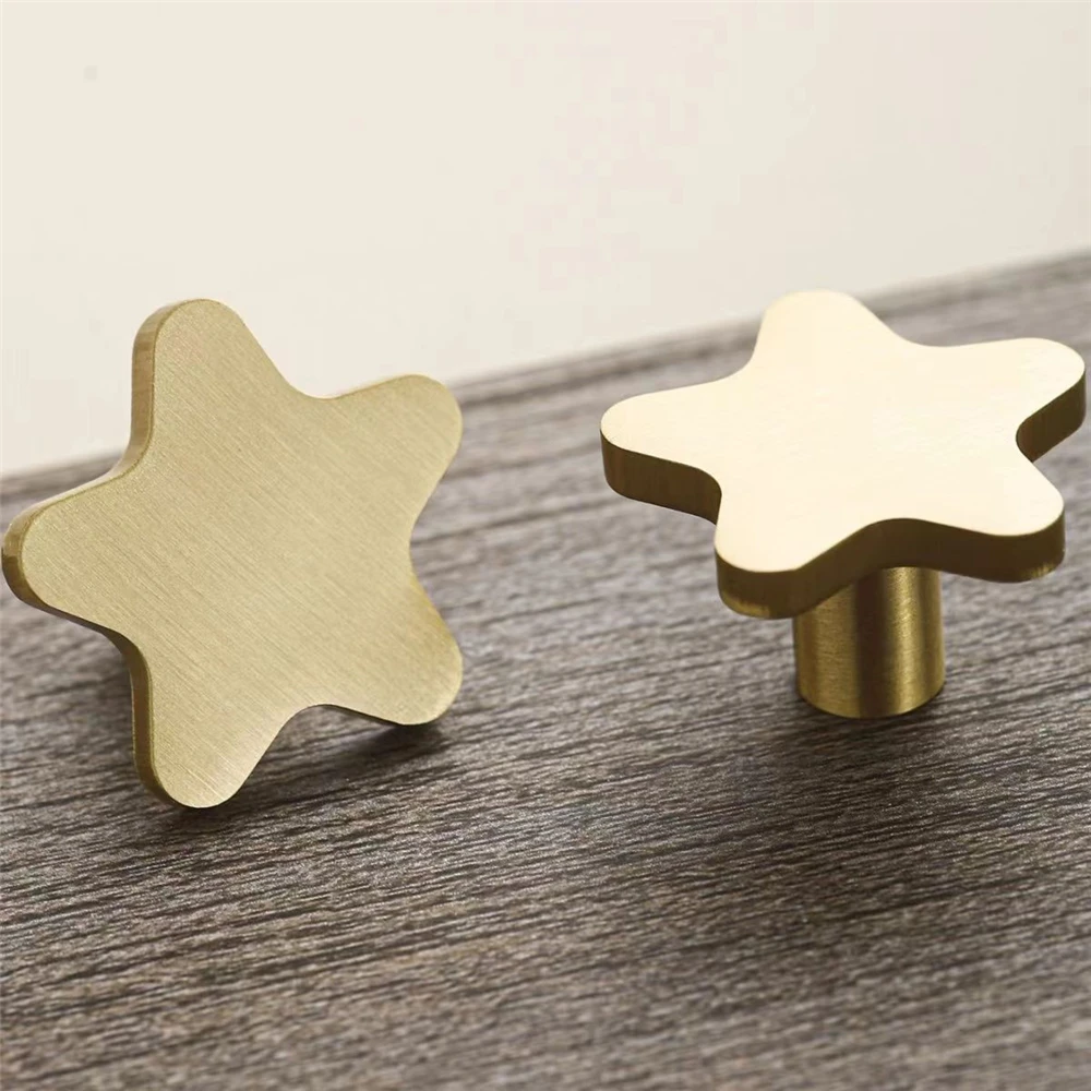 Pure Copper Star Shape Cabinet Knobs Children's Room Five Pointed Star Brass Handles Wardrobe Kitchen Pulls Handle Cupboard Hook