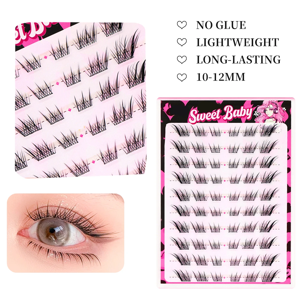 자동 접착형 속눈썹 클러스터 접착제 필요 없음 개별 속눈썹 재사용 가능 부드러운 속눈썹 연장 제품 (여성용)