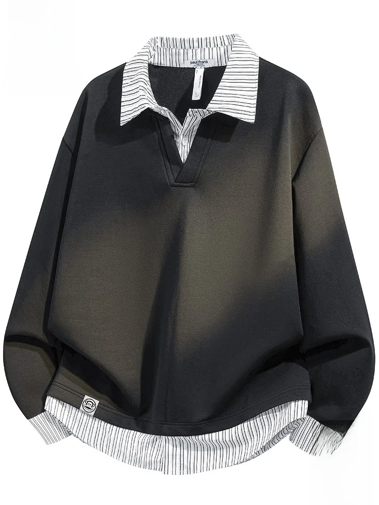 

PaulFrank Large-Mouth Monkey Striped Collar Long-Sve Sweatirt Men's Loose Fit Casual Sle Autumn Season Polyester Cotto...