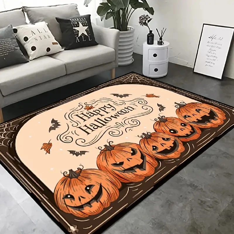 Halloween Spooky Witch Pumpkin Carpet for Living Room Decor Sofa Table Large Area Rugs Bedroom Bedside Foot Pad Antislip Doormat