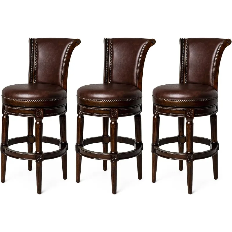 

Pullman Tall Bar Height Upholstered Barstool with Back Dark Walnut Finish with Vintage Vegan Leather Cushion Seat