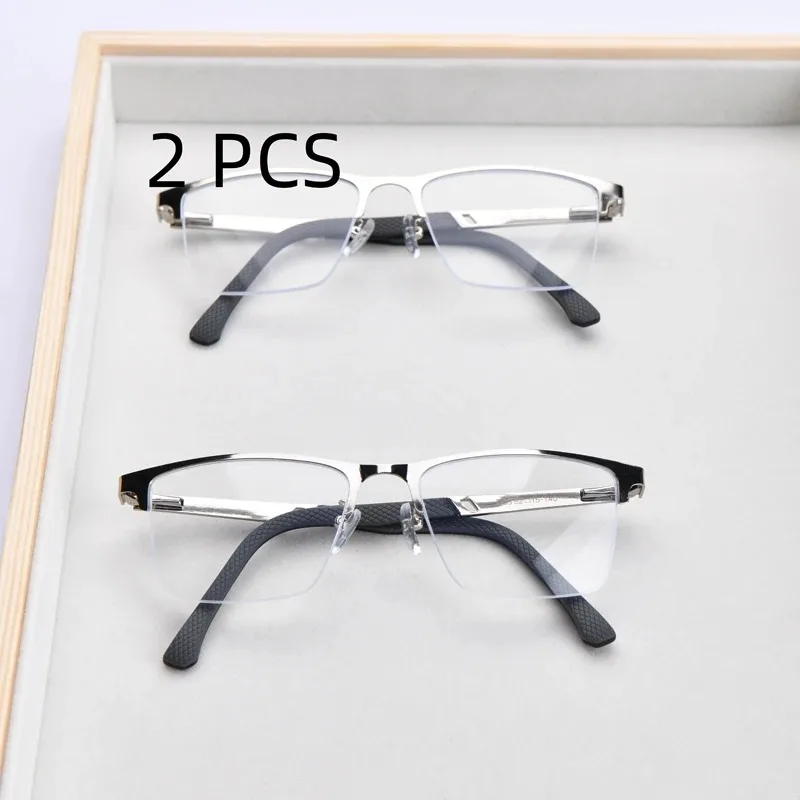 2er-Set Neue Herren-Business-Lesebrille mit Blaulichtfilter, Halbrahmen, Weitsichtbrille, Übergroße Brillen