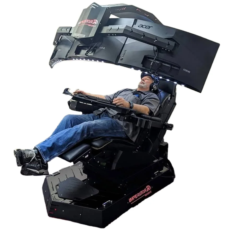 Imperator Works IW R1 Genuine Leather Massage Chair Cockpit With 3 Monitor Mounts Automatically Recline Zero Gravity Chair