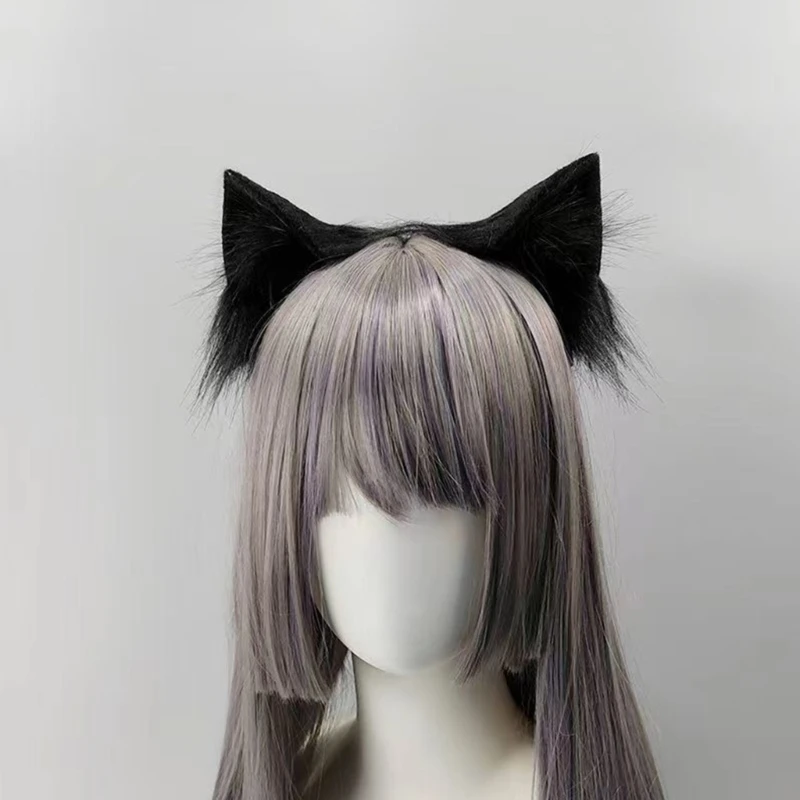 Lolita Faux Fur Cat Ear Headband Anime Costume Plush Hair Hoop for Music Festival Halloween Carnival Party Cosplay Photo Props