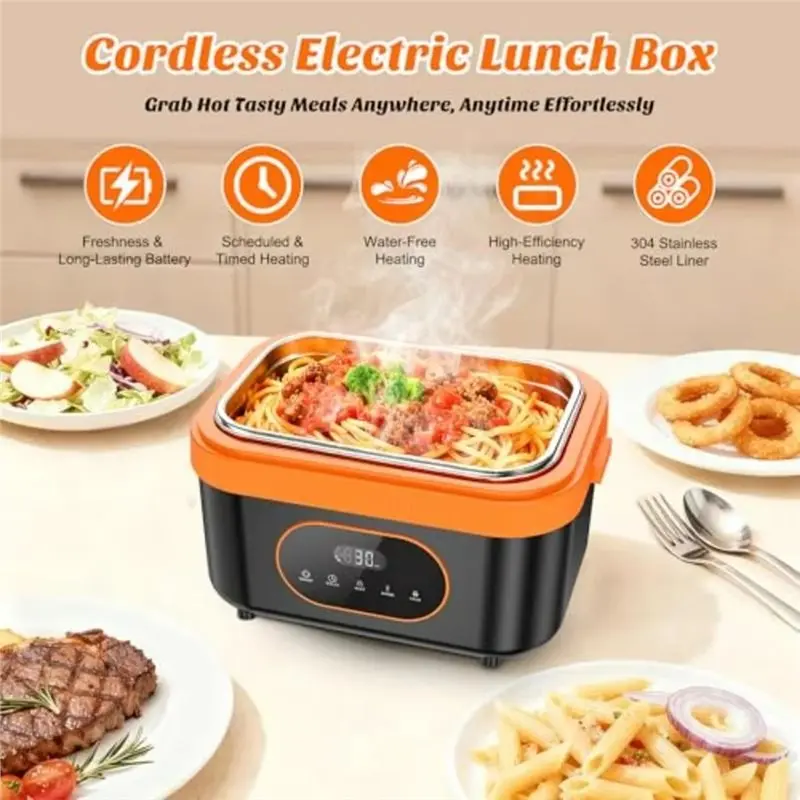 【HAPPY】1.5L Portable Wireless Heated Lunch Box LED Display 60W Food Warmer For Work Travel Car Electric Heated Lunch Box