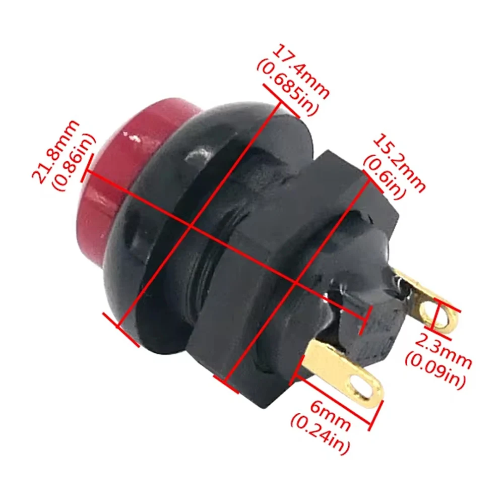 21649 2 pinos botão de reinicialização à prova d\'água botão elevado 17mm botão vermelho de cabelo curto normalmente aberto para acessórios de peças