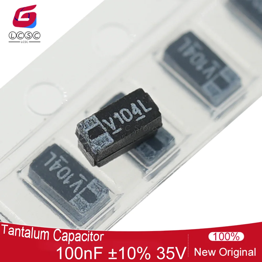 100Pcs/Lot Code Mark V104L Tantalum Capacitors 0.1UF 100nF ±10% 35V Solid Black Capacitor SMD 3216(1206)CASE A