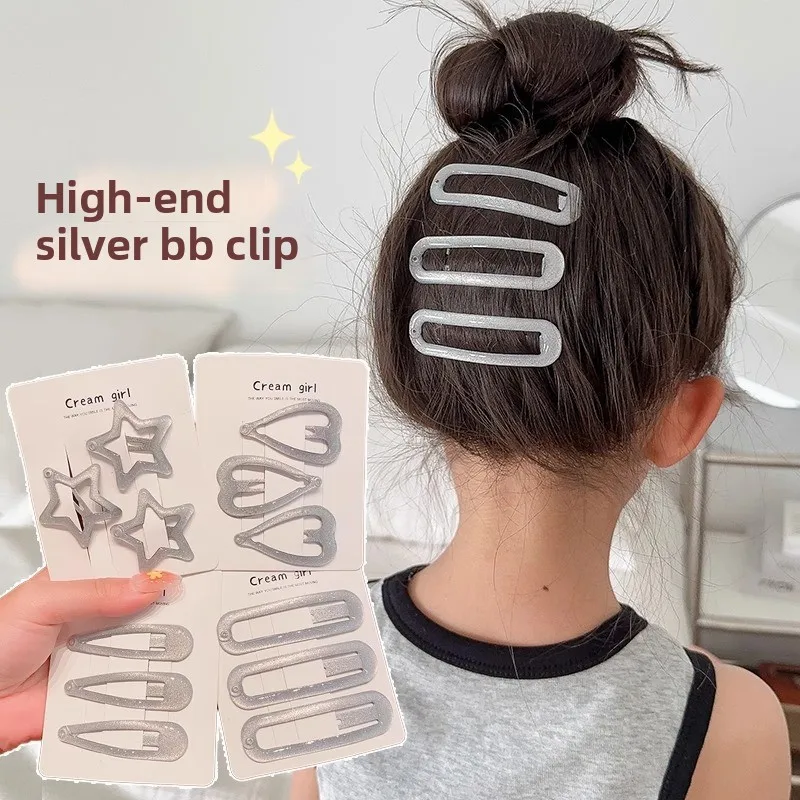 

Silver Hair Clips for Girls Summer Kids Hair Accessories Non-Damage Hairpins Heart star shape hairclips set Y2K style claw clip