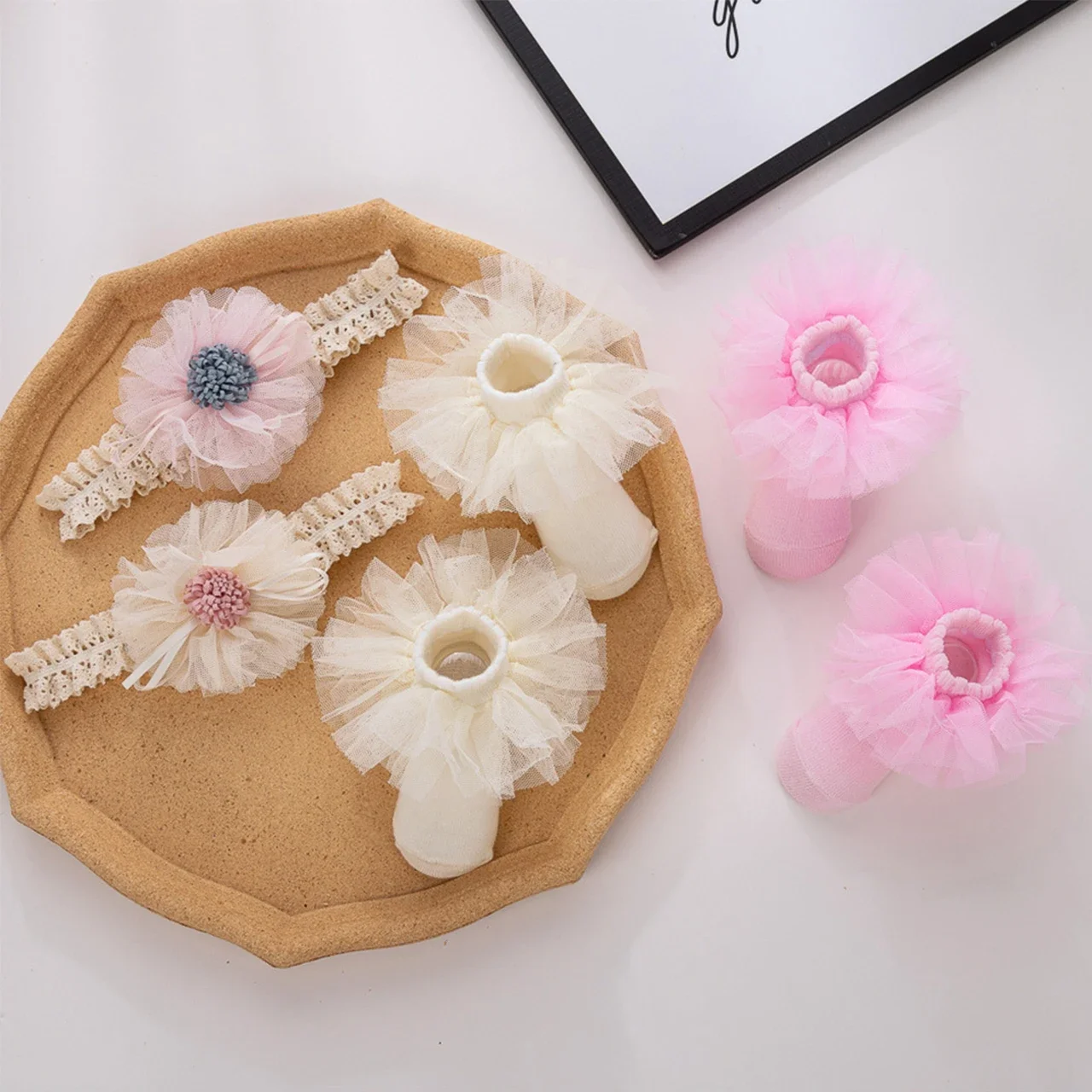 

2Pcs/Set Sweet Lace Flower Baby Headband Socks Princess Baby Girls Hairband Soft Elastic Newborn Baby Hair Accessories