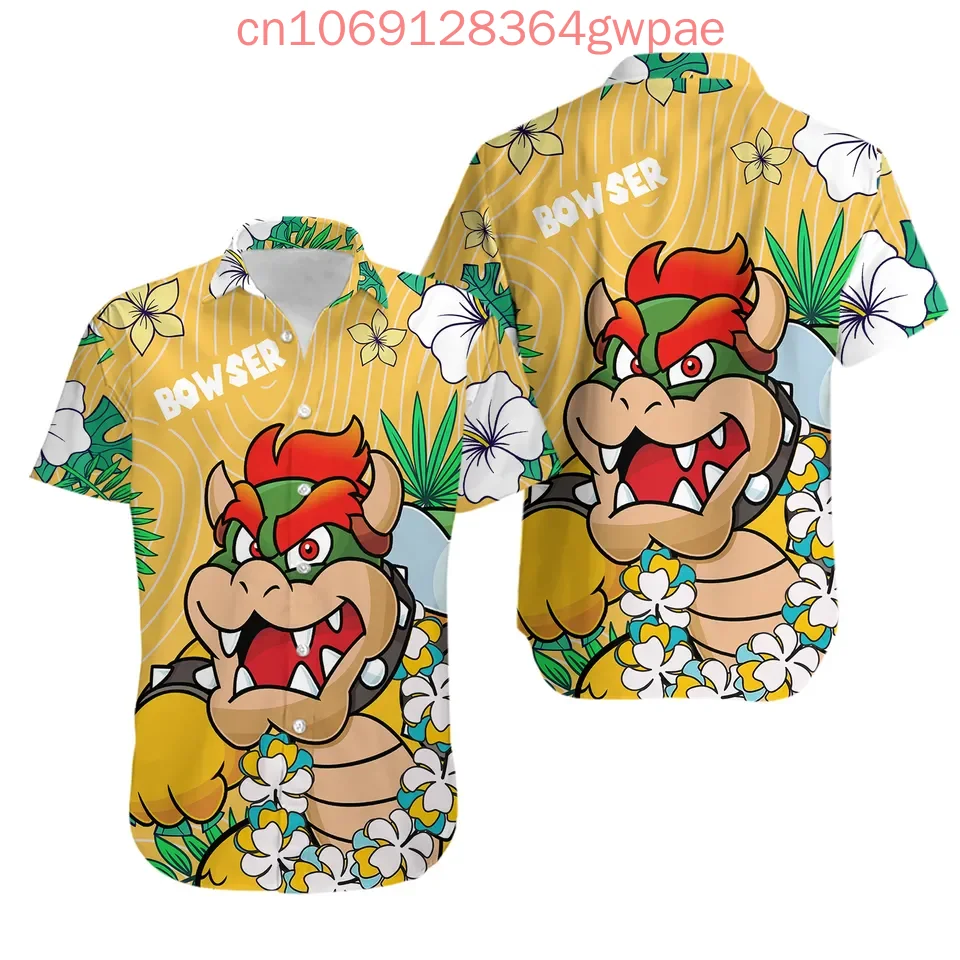 Super Mario Bowser Hawaiihemd Herren Damen Kinder Kurzarmshirt Sommer Casual Urlaub Strandhemd Mode Streetwear