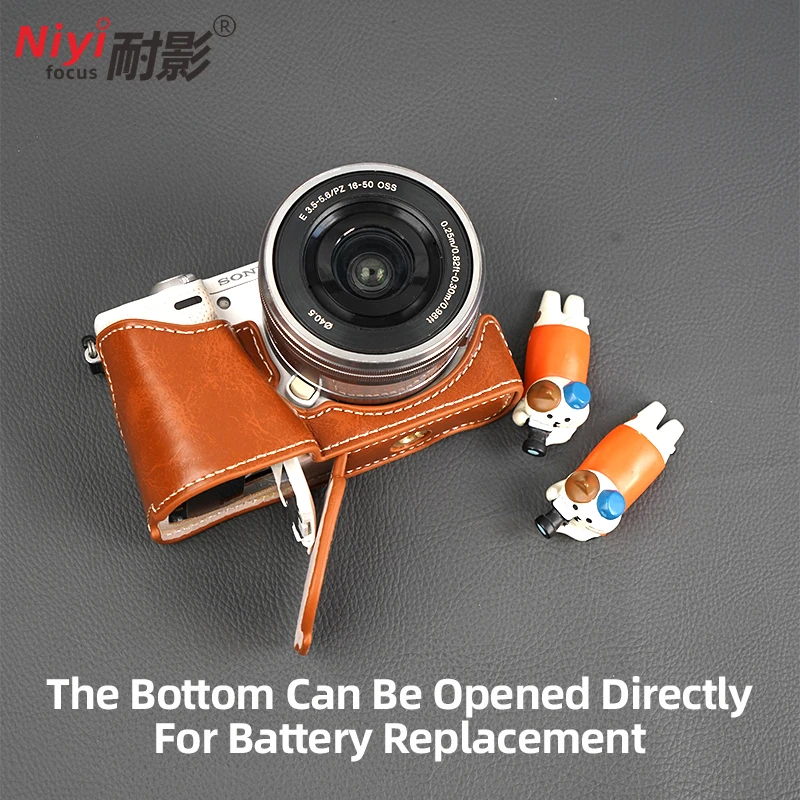 Camera Half Case for Sony NEX5 NEX5R NEX‑5T NEX6 NEX7 Camera Bace Leather Protective Case NEX-7 Bottom Battery Open Wrist Strap view 5