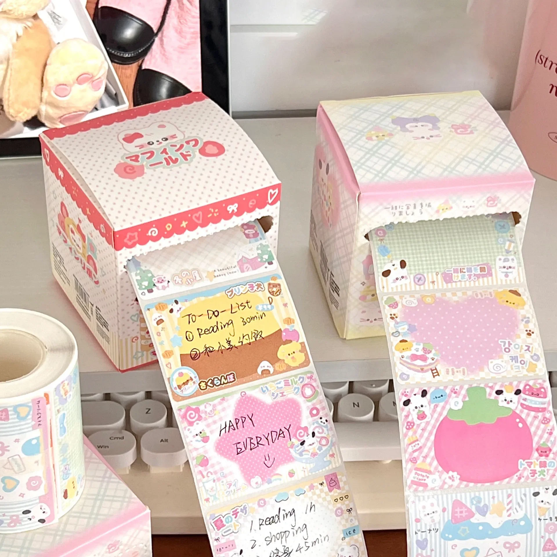 256 Stück/Box Cartoon Niedliche, herausziehbare, praktische Aufkleber für Welpen, abreißbare Klebeaufkleber, Rollenaufkleber für Schüler, Nachrichtenaufkleber – Detail 1