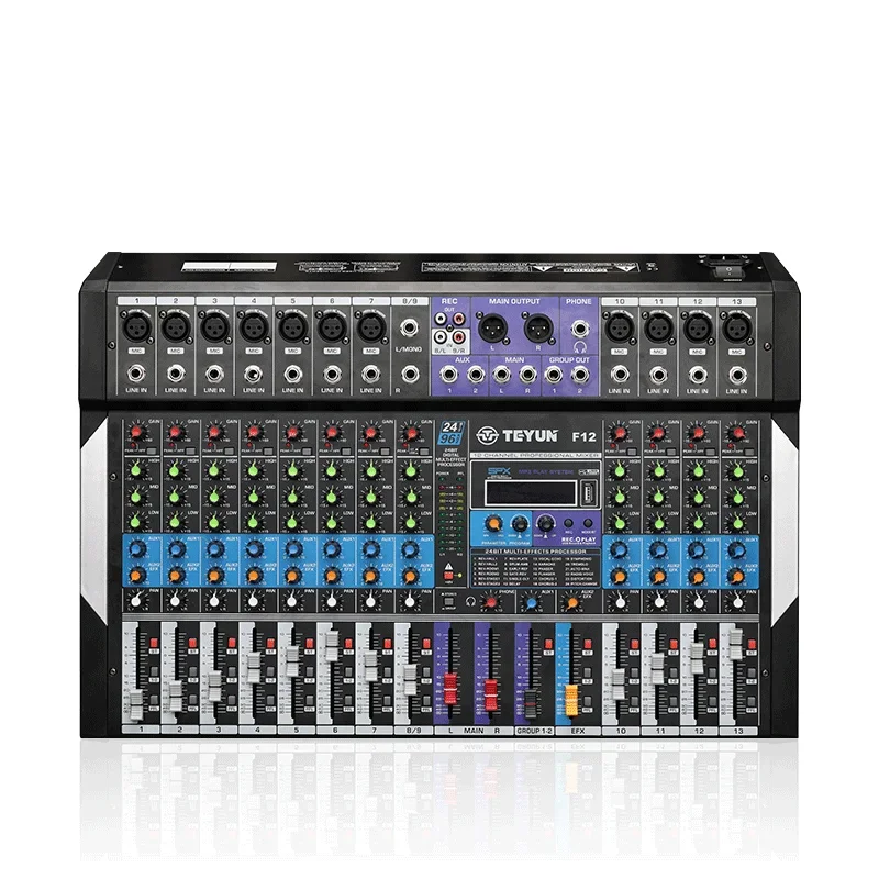 TEYUN F12 professional audio  Macro DSP front -stage effects Multimedia recording stage mixer High -quality big sound card