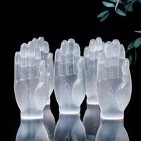 1PC Natural Stone Carved White Selenite Crystal Crafts Evil Eye Hand Statues - Reiki Wicca Crystal Hamsa Hand Of God Gem Figurin 3