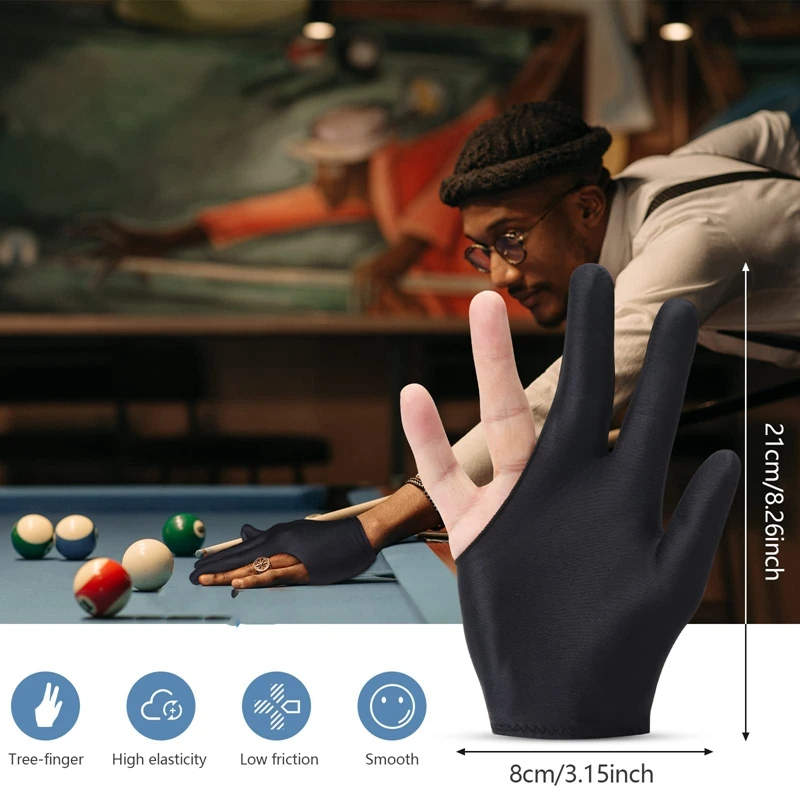 20 buah sarung tangan biliar bersirkulasi sarung tangan tangan kanan kiri Snooker sarung tangan tongkat bilyar 3 jari untuk Aksesori biliar Pria Wanita