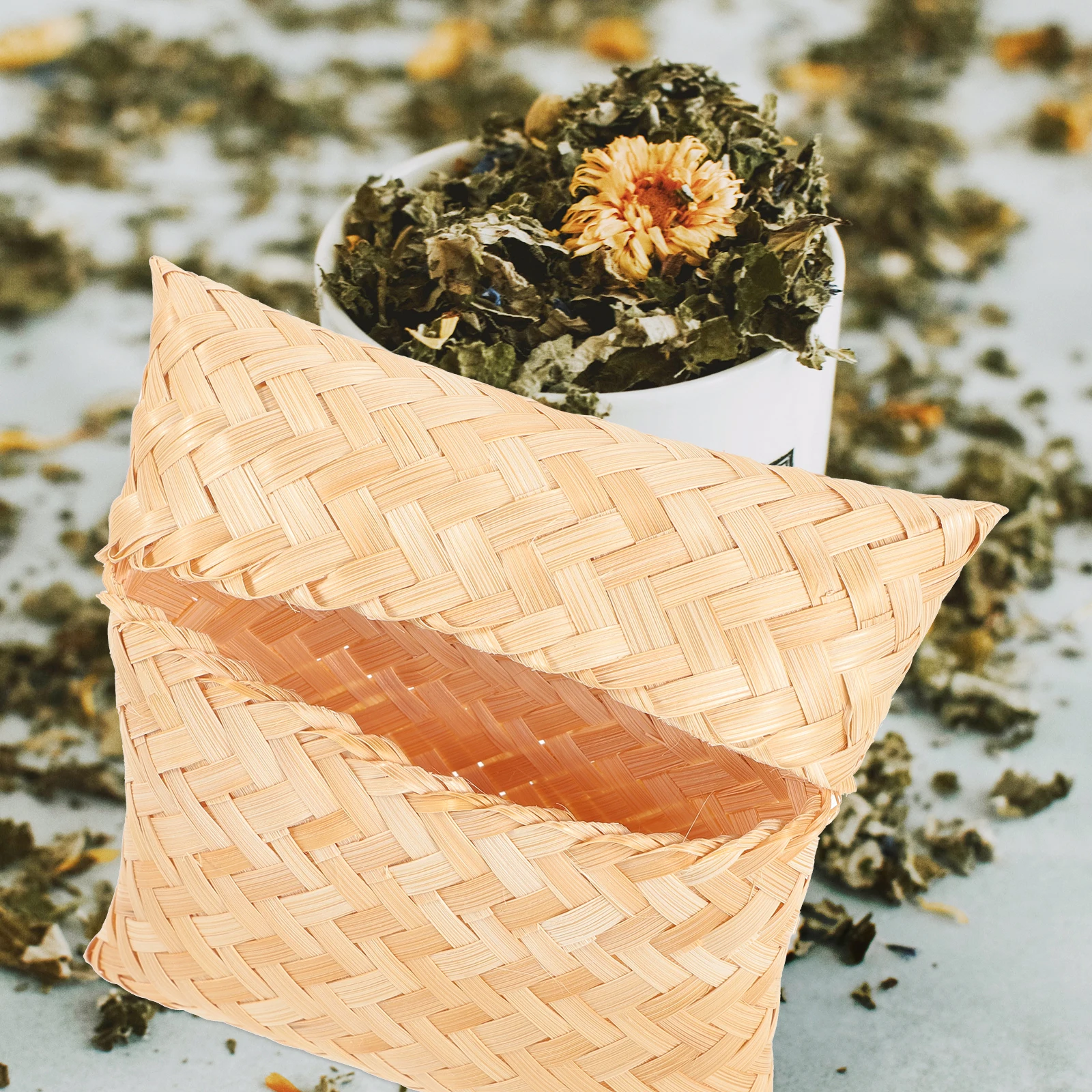 

Tea Storage Bamboo Woven Pouch with Bamboo Pouch With Lid Lid Snack Bag Rattan Basket Portable Home Use Packaging Container
