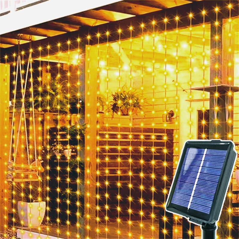 Solar Powered LED Curtain String Lights 8 Modes Perfect for Party Wedding and Garden Decorations Outdoor Christmas Solar Lamp