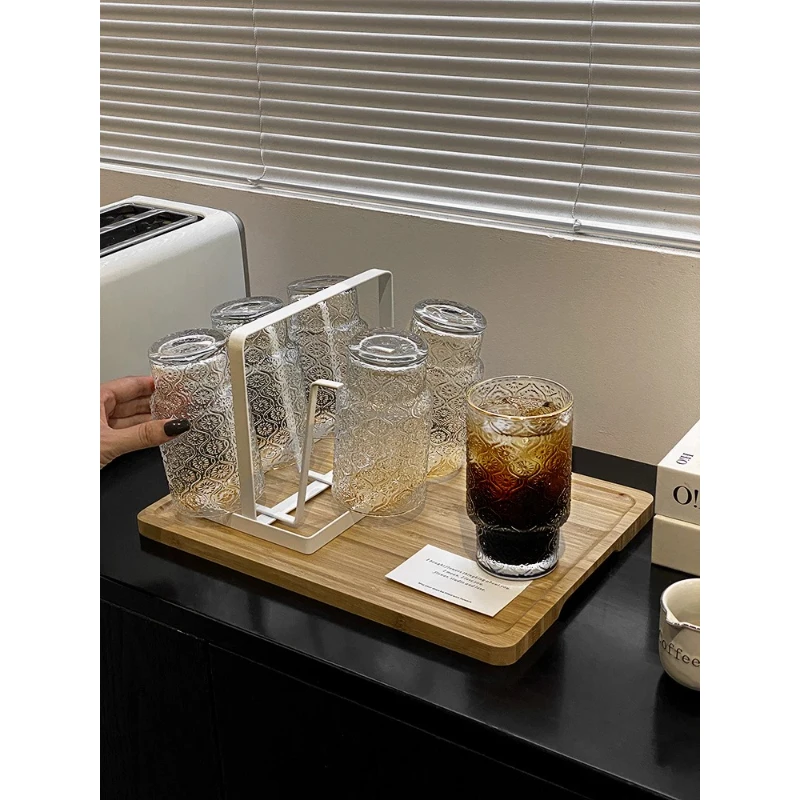 Cup Storage Rack, Light Luxury Water Glass Holder, Drip Tray for Sideboard, Inverted Hanging Cabinet Organizer for Kitchen