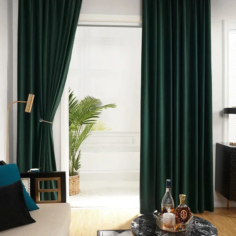 Retro Nordic Dark Green Emerald Blackout Velvet Velvet Curtains Curtains for Living Room Bedroom Dining Room Customized Curtains