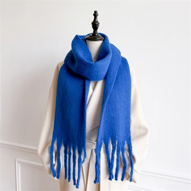 Bufanda pequeña de invierno de 18x200cm para mujer, chales gruesos de Cachemira de imitación, cuello cálido con borlas, Bufanda Echarpe Pashmina de lujo
