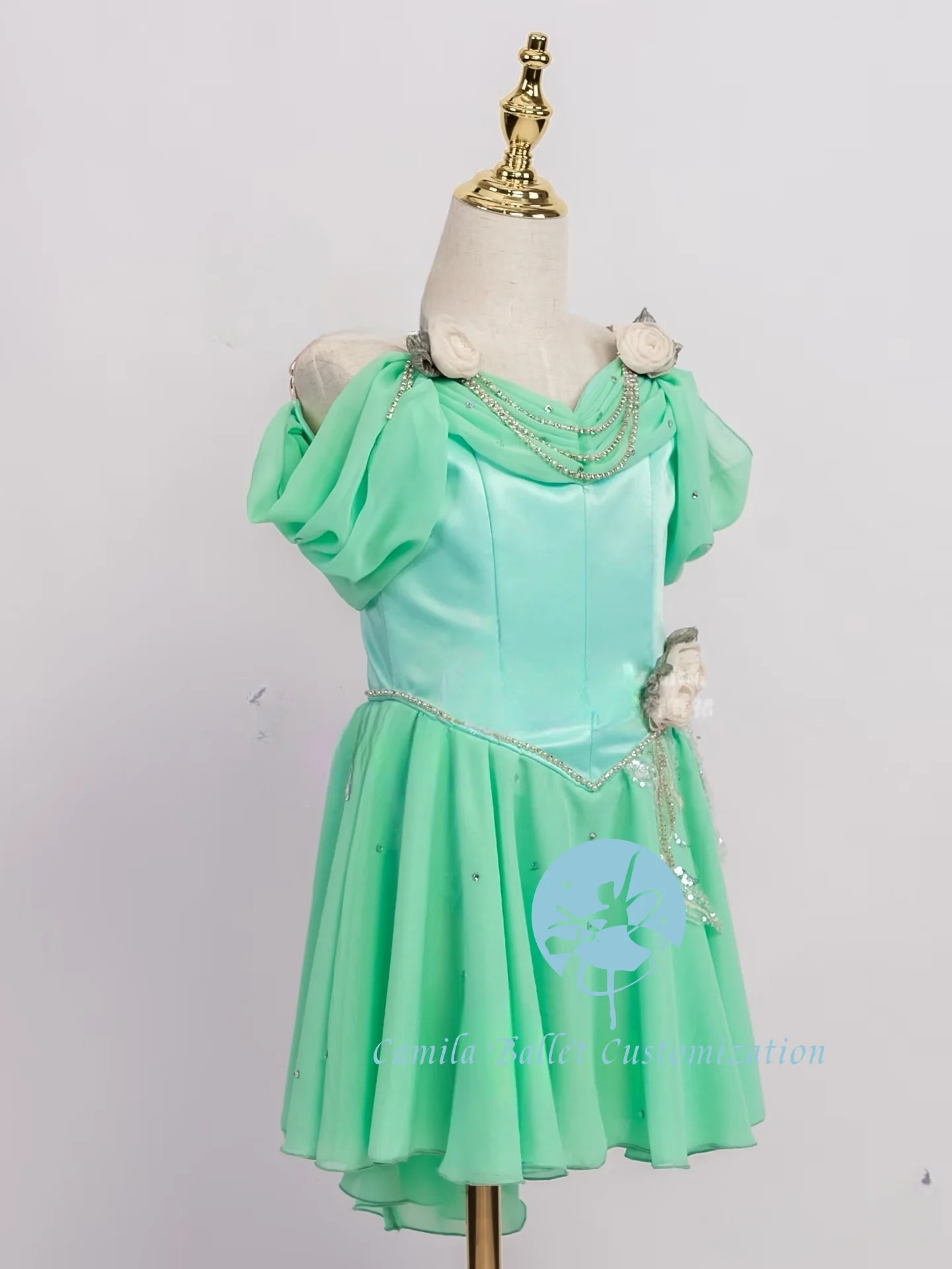 新しいカスタムレイクグリーンマジックキューピッドバレエコンペティションショーシフォンスカート大人と子供用