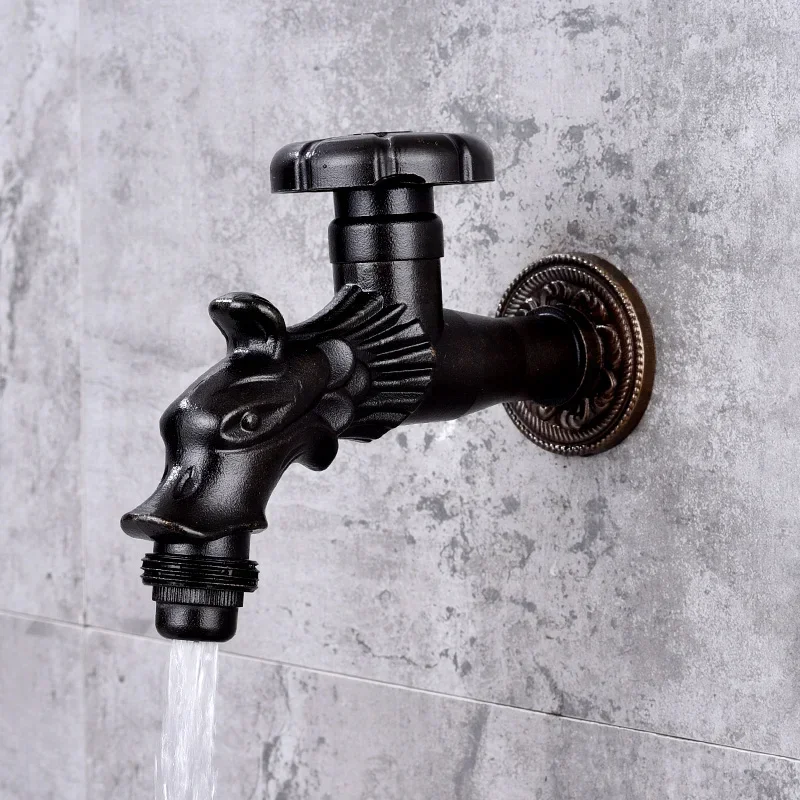Antique Brass Mop Taps Washing Machine Faucet Dragon Design Single Cooling Outdoor Balcony Water Taps Garden Retro Faucets