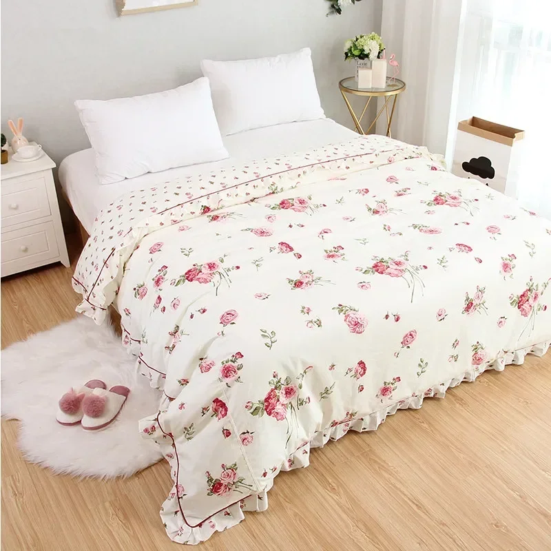 

Cilected Home Bedding One Piece Floral Print Duvet Cover 100% Cotton Lace Quilt Cover No Pillow Case And Sheet