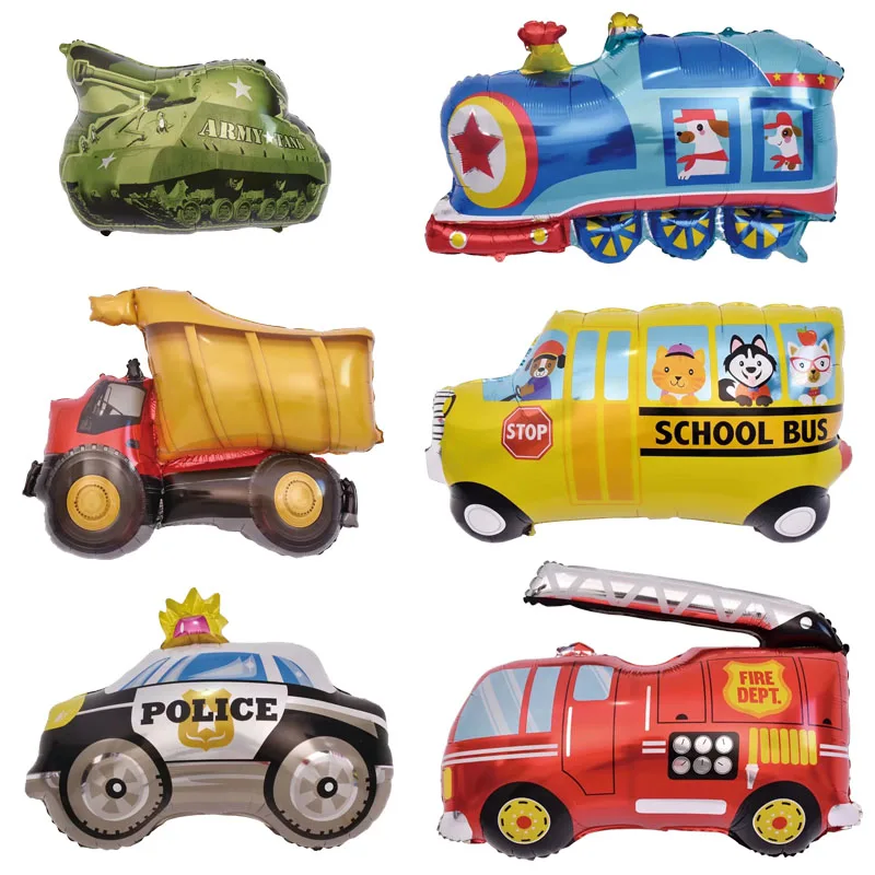 6 stücke Mini-Auto-Folie Ballons LKW Zug Tank Feuerwehr LKW Luftballons Cartoon Fahrzeug Ballon Geburtstags feier Dekorationen