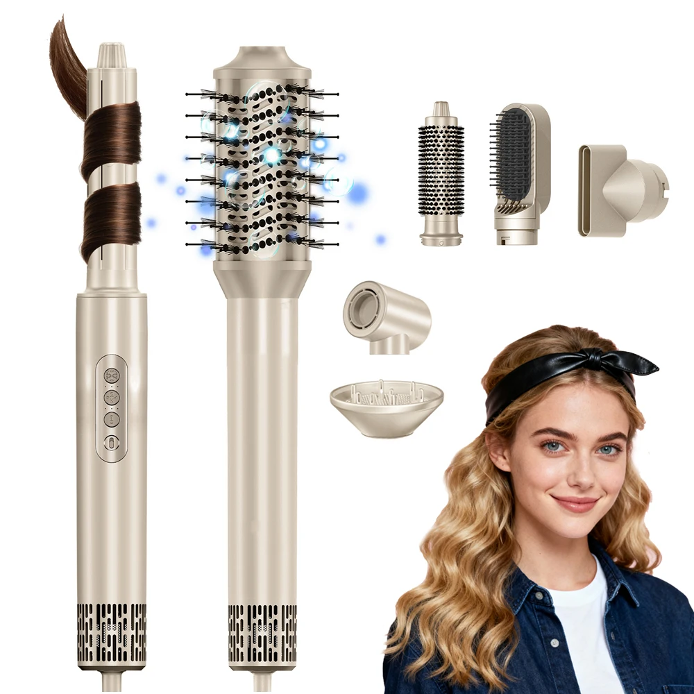 فرشاة مجفف الشعر بدون فرش 8 في 1 مجفف شعر مع موزع مجفف نفخ أيوني مشط تصفيف الهواء الساخن مموج الشعر #2