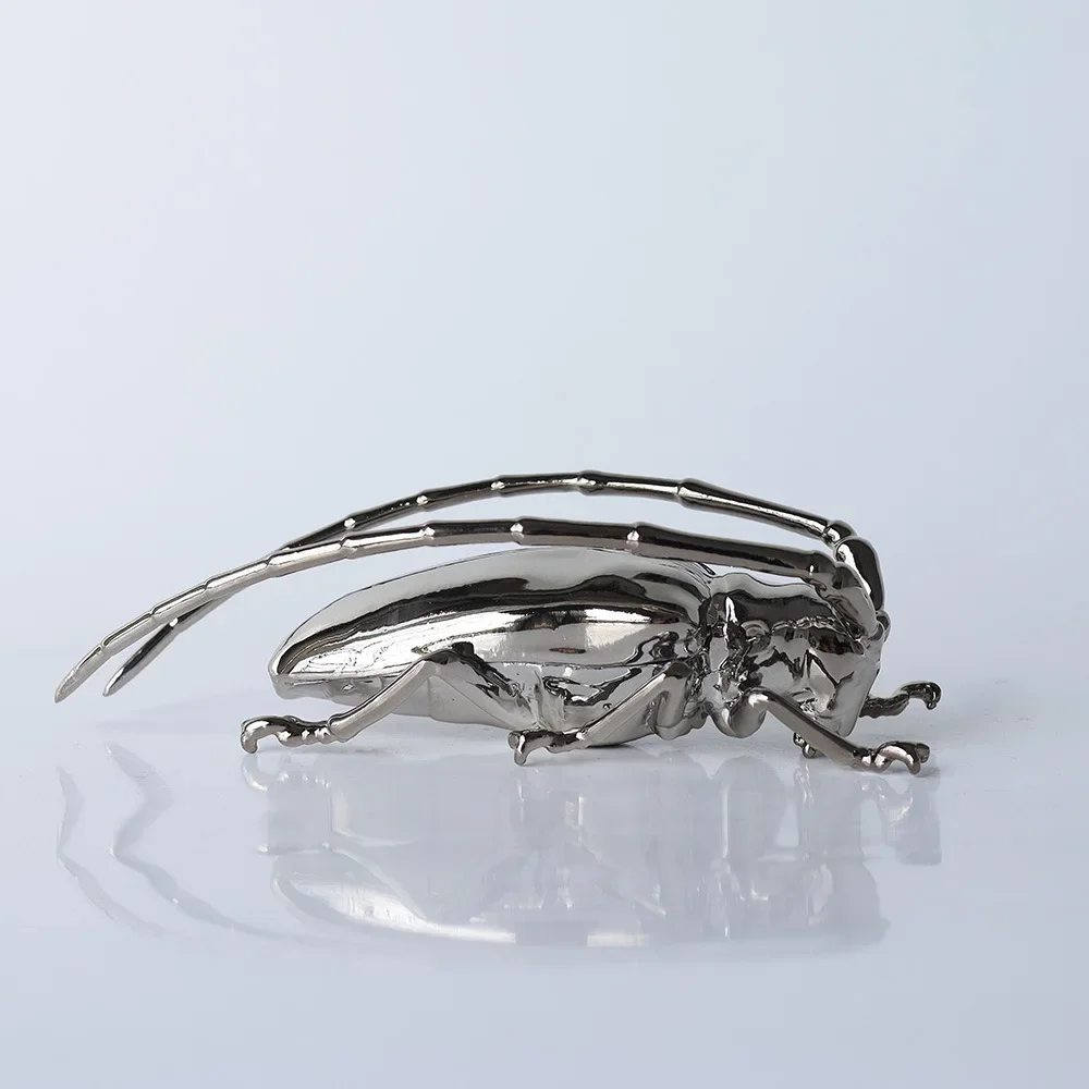 Creative Metal Handicraft Artificial Animal Sculpture Silvery Insect Dragonfly Beetle Metal Figurine Home Decoration Accessories