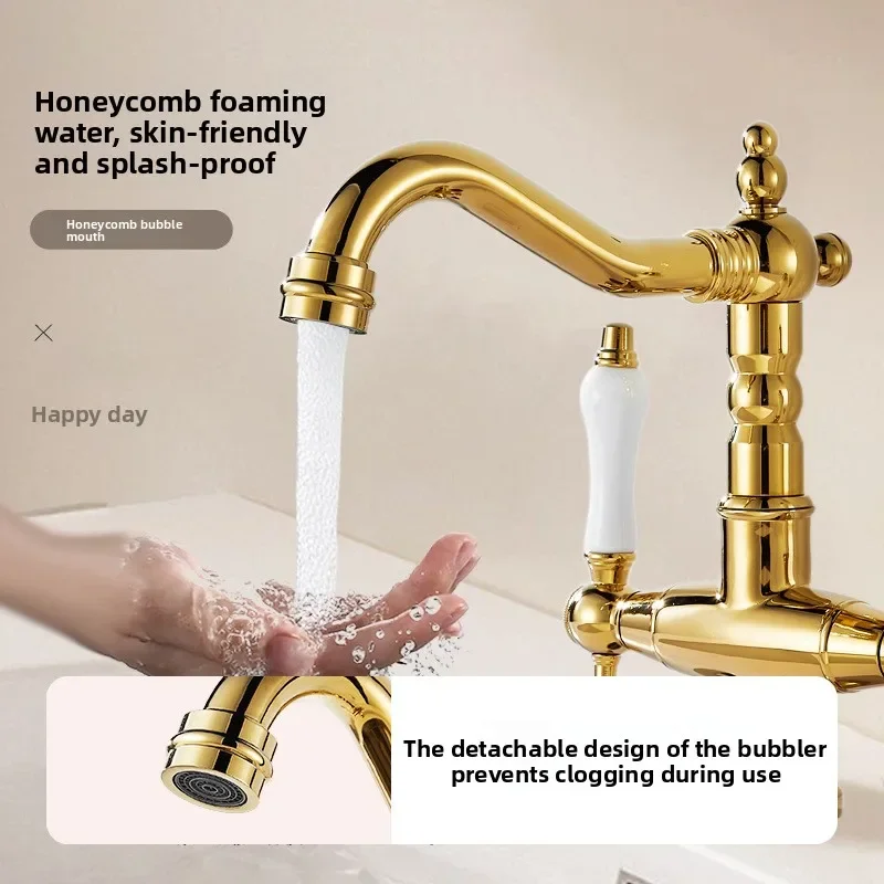 French retro faucet, European double handle, bathroom wash basin faucet, ceramic single hole faucet