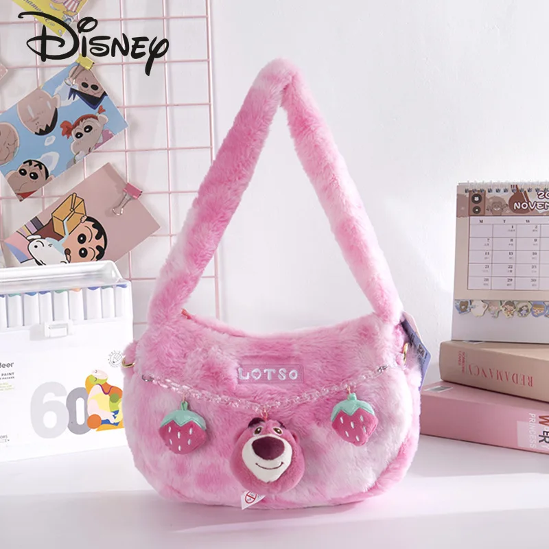 Disney Original 2024 New Women's Plush Bag Fashion High Quality Girl Underarm Shoulder Bag Cartoon Cute Women's Handbag