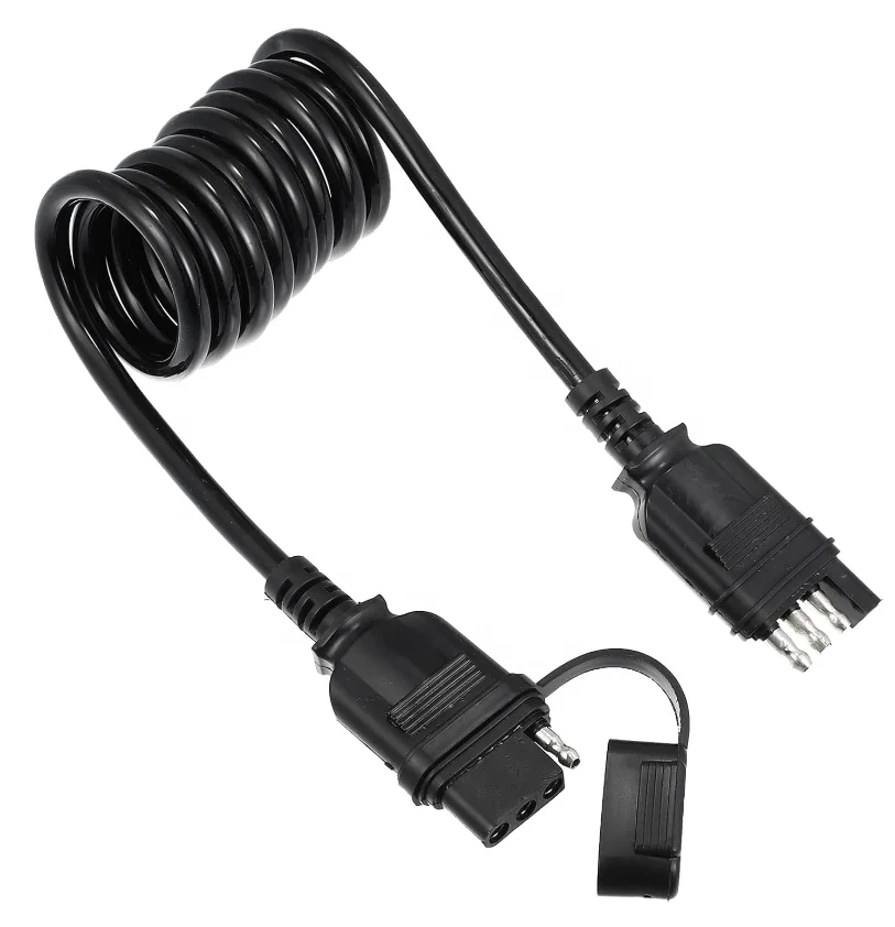 3-5ft 4-Way Flat Coiled Trailer Extension Adapter 4-Pin Wiring Harness