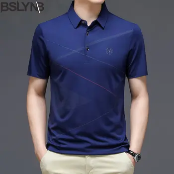 Summer men's pure color non-iron Slim Fit short-sleeved T-shirt thin ice silk business casual Tee Polo SHIRT