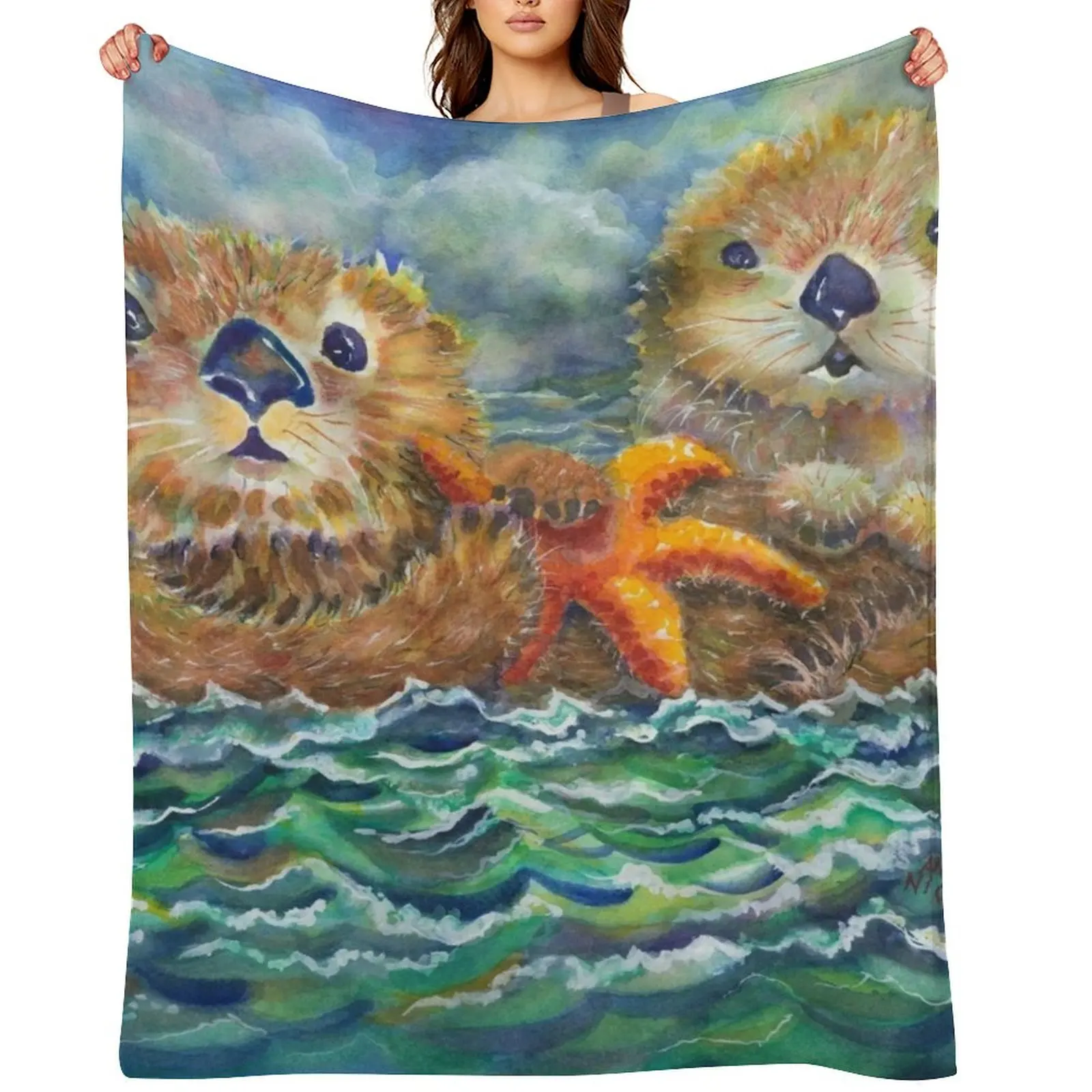 

Sea Otters Throw Blanket Summer Beddings Stuffeds Soft Beds Polar Blankets