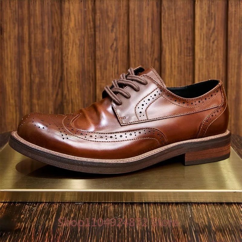 Brogue Carved Chunky Sole British-Style Business Casual Men's Shoes Lace-Up Derby Shoes