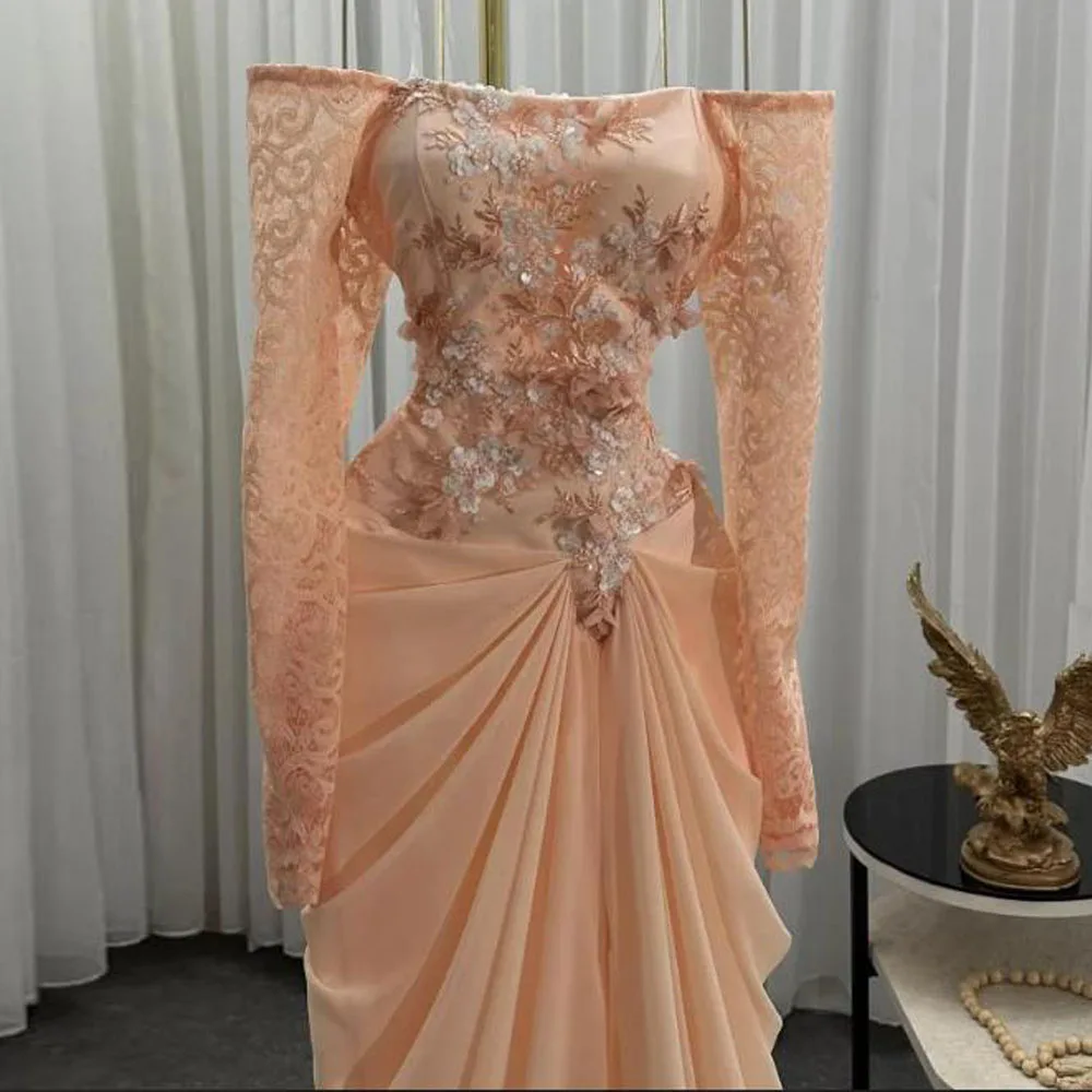 オフショルダーとレースアップリケが施されたカスタムメイドのドレープイブニングドレス、2025年プロムドレス、プリーツシフォンマーメイドバースデードレス