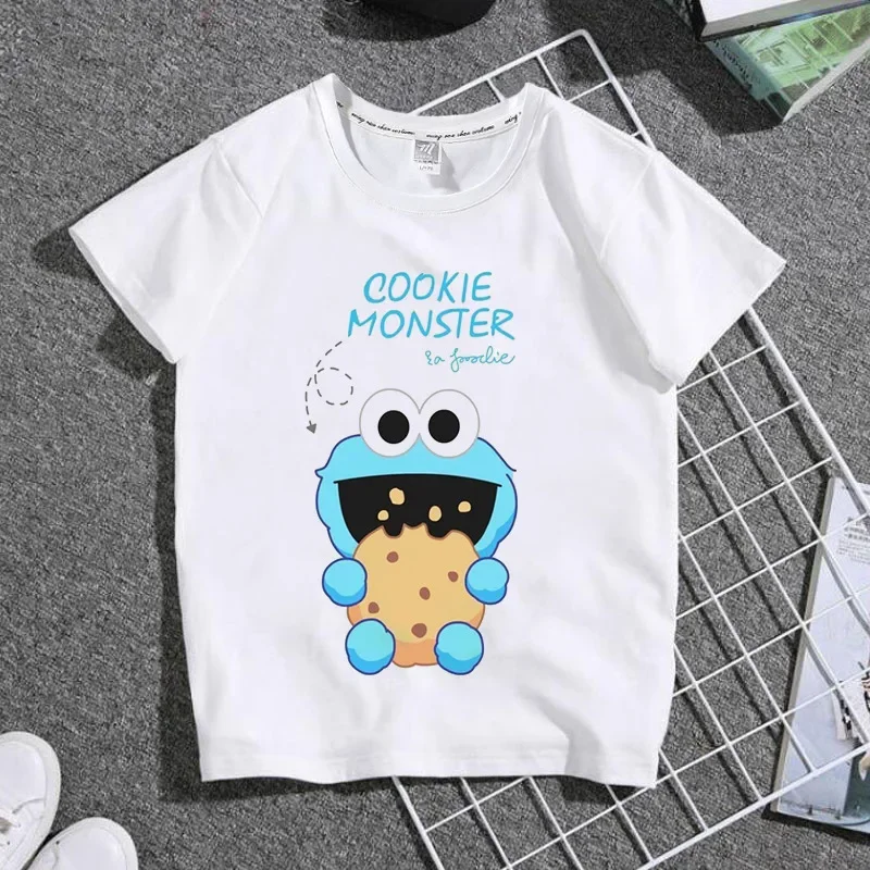 تي شيرت صيفي جديد للأطفال لعام 2025 تي شيرت للأولاد والبنات تي شيرت مطبوع عليه رسوم كرتونية Q-نسخة كوكي مونستر إيمو للأطفال