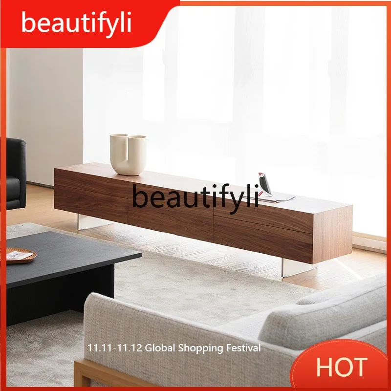 

Walnut TV Cabinet Modern Simple Living Room Solid Wood Black Side Cabinet Japanese Style D80