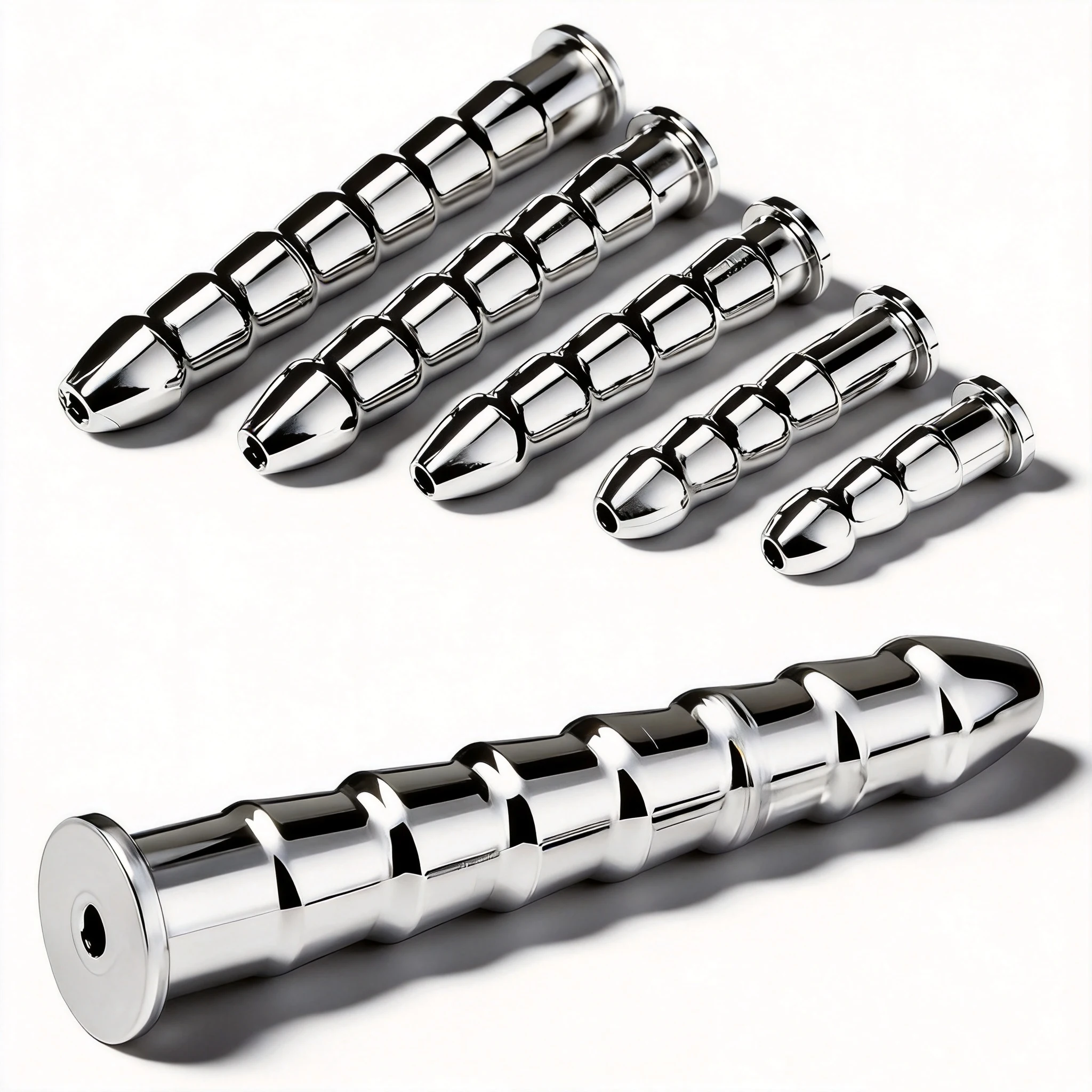 FRRK Stainless Steel Beaded Urethral Sound Dilator Set Hollow Triple Tip Graduated Size Prostate stimulation Training Sex Toys