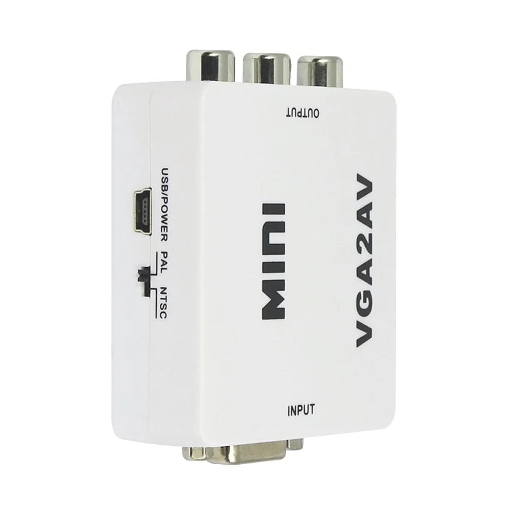 Convertitore composito Mini 1080p da VGA a Av da PC a adattatore Bianco Supporto ad alta risoluzione Convertitore composito 640x480 1920x1080