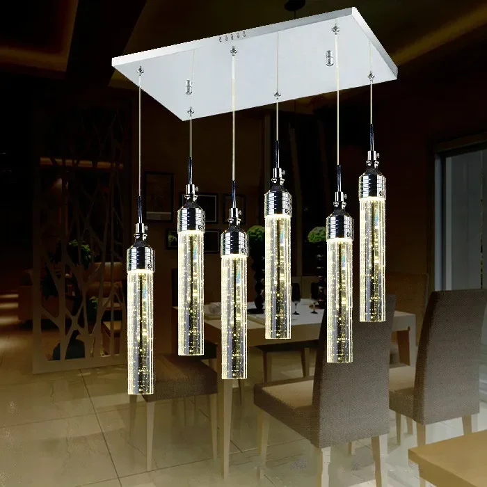 Bubble crystal column restaurant lamp chandelier led modern simple bar lamp personality creative stainless steel