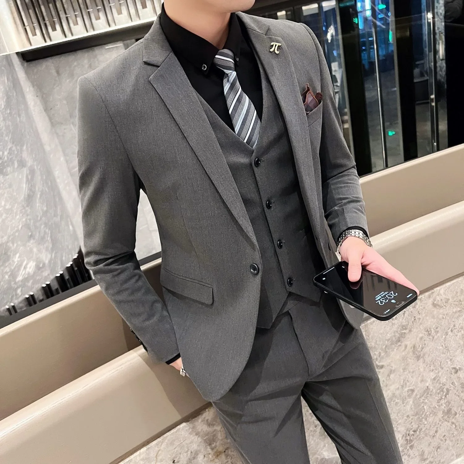 208 estilo coreano moda hombres a cuadros bar club anfitrión emcee ropa de boda