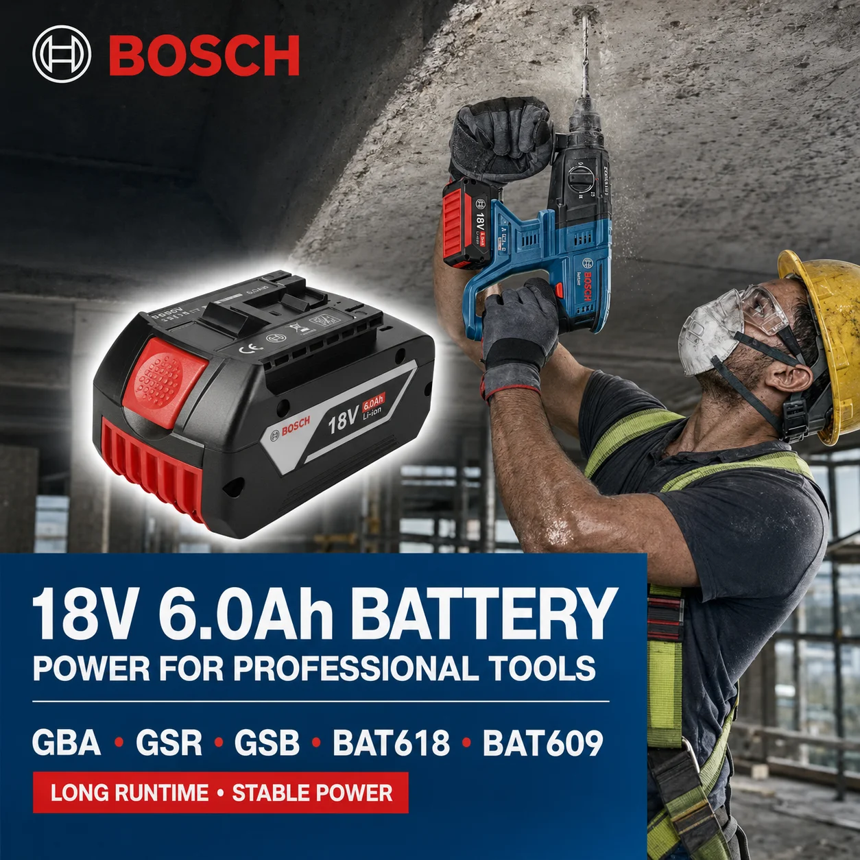 Original Bosch 18V 6000mAh Lithium Ion Battery for Wireless Power Tools Replacement BAT609 BAT610G BAT618 BAT620
