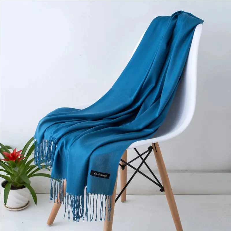 2024 New Thin Solid Color Tassel Scarf Elegant Imitation Cashmere Warm Shawl Casual Outdoor Windproof Versatile Neck Scarf