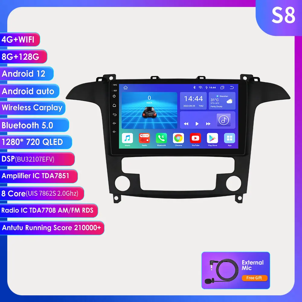 Image of 9-Zoll-Android-Auto-Autoradio für Ford S MAX S-Max 2007-2015 Carplay Multimedia-Videoplayer GPS Intelligente Systeme 360-Grad-Kamera Auto-RDS